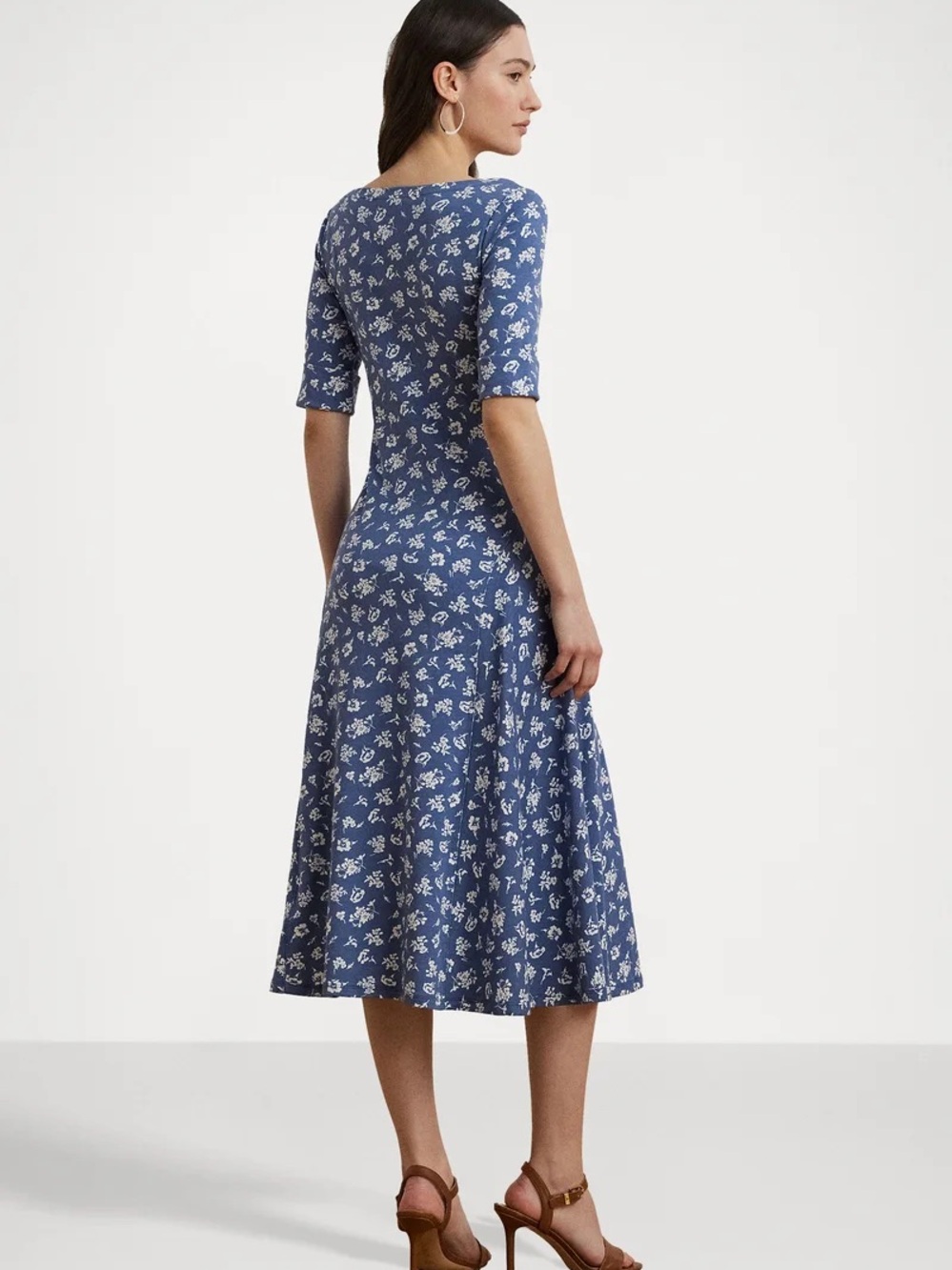 Tommy Hilfiger Blue Floral Midi Dress - Elegant A-Line Dress